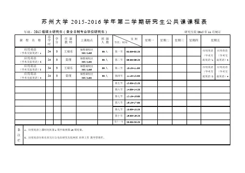 2015-2016学年第二学期研究生公共课课程表