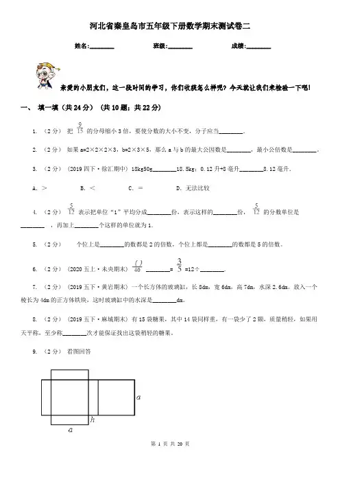 河北省秦皇岛市五年级下册数学期末测试卷二