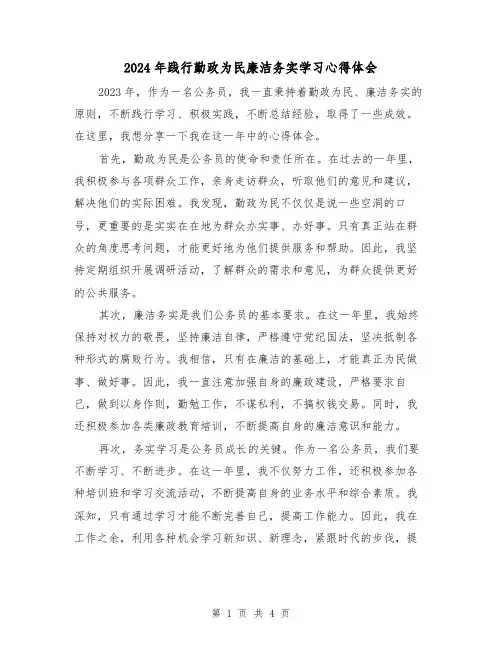 2024年践行勤政为民廉洁务实学习心得体会(2篇)