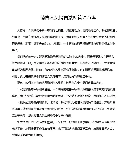 销售人员销售激励管理方案