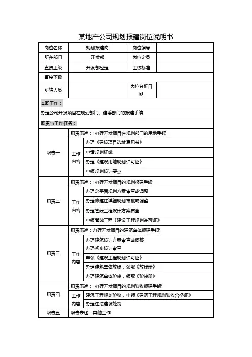 某地产公司规划报建岗位说明书