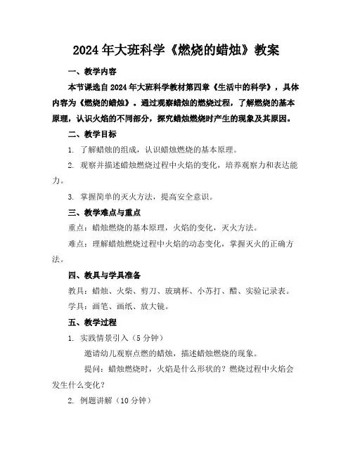 2024年大班科学《燃烧的蜡烛》教案