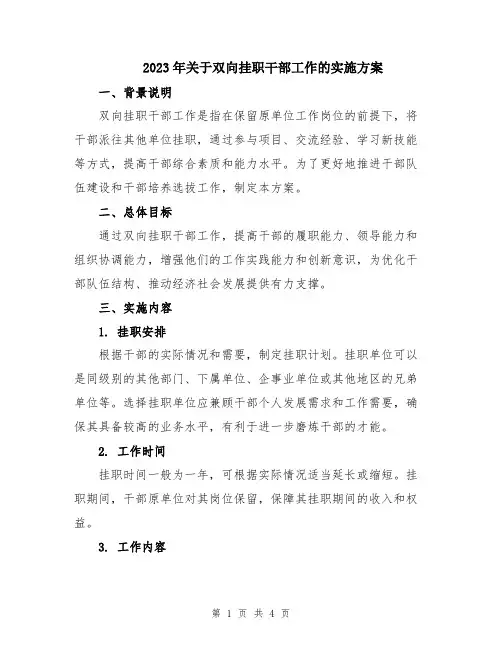 2023年关于双向挂职干部工作的实施方案