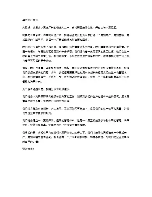 竞选厂长演讲稿范文
