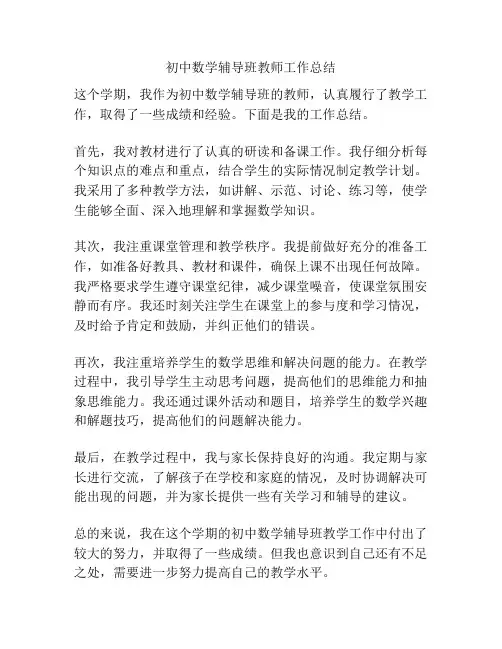 初中数学辅导班教师工作总结