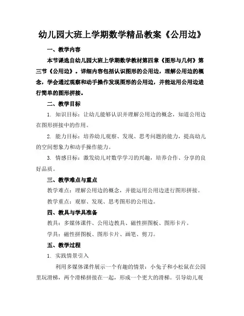 幼儿园大班上学期数学精品教案《公用边》