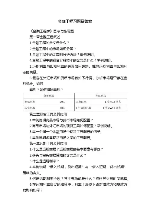 金融工程习题及答案