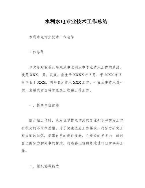 水利水电专业技术工作总结