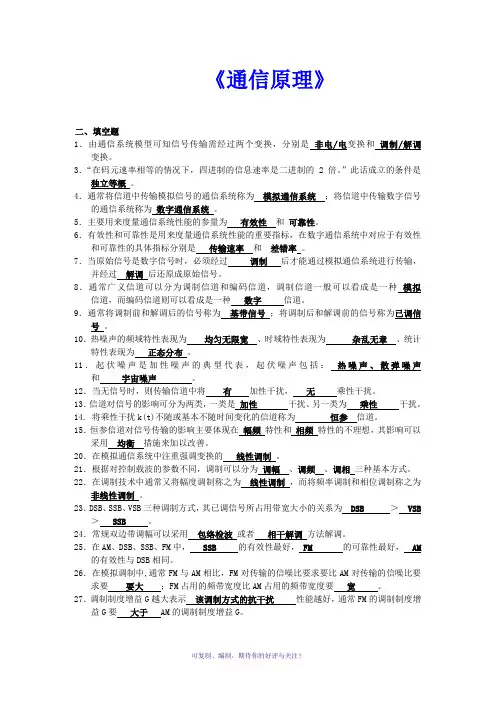 通信原理填空题及答案
