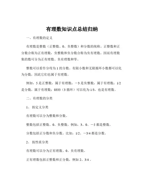 有理数知识点总结归纳
