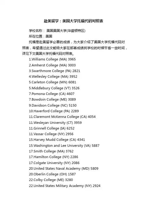 赴美留学：美国大学托福代码对照表
