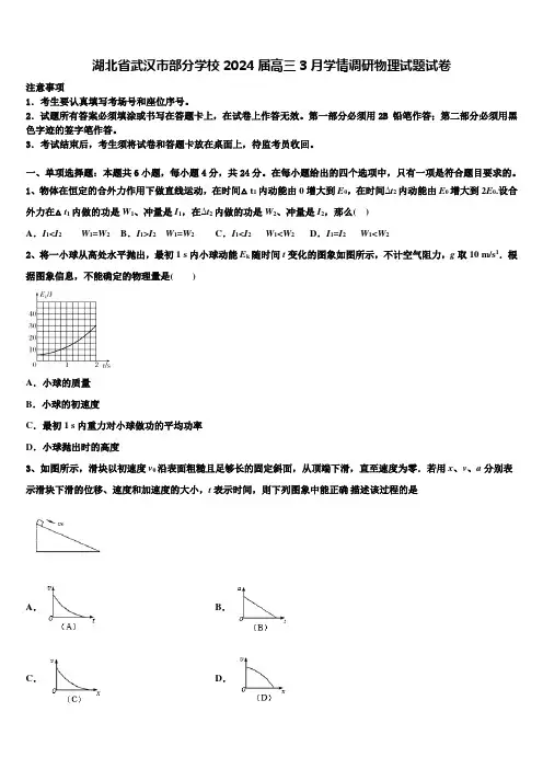 湖北省武汉市部分学校2024届高三3月学情调研物理试题试卷
