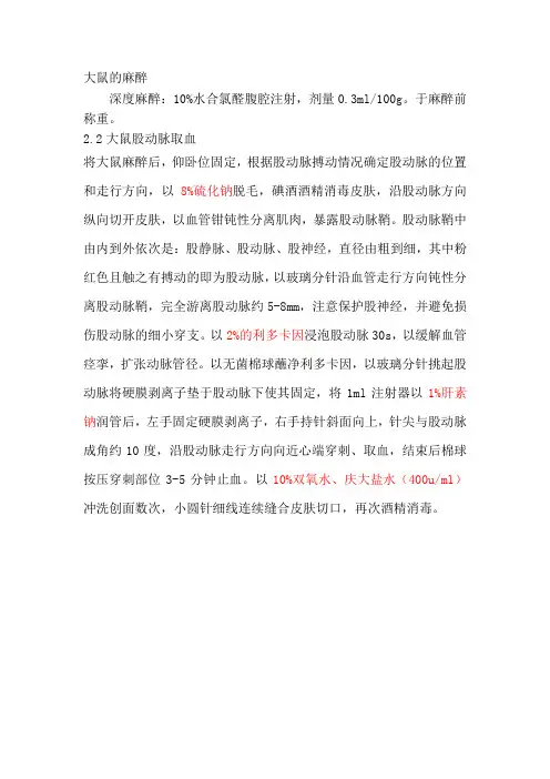 大鼠股动脉采血