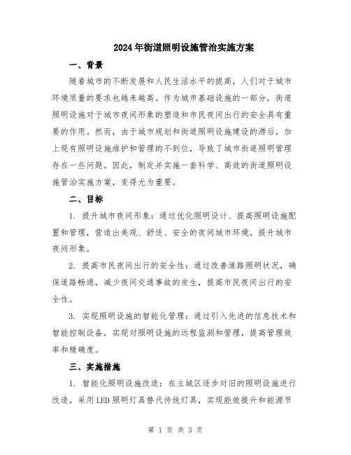 2024年街道照明设施管治实施方案