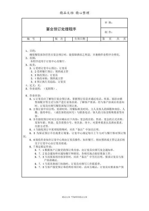 宴会预订处理程序