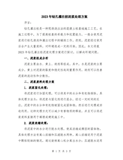 2023年钻孔灌注桩泥浆处理方案