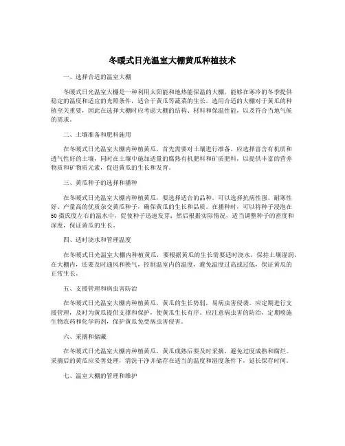 冬暖式日光温室大棚黄瓜种植技术