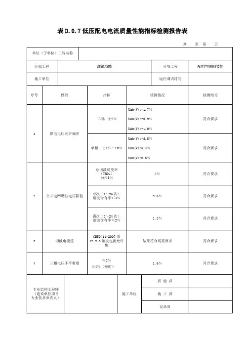 低压配电电流质量性能指标检测报告表