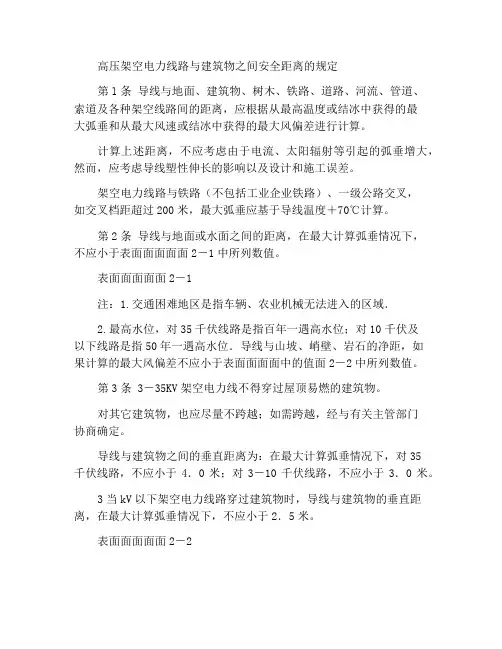 高压电架空电力线路距建筑物安全距离的规定