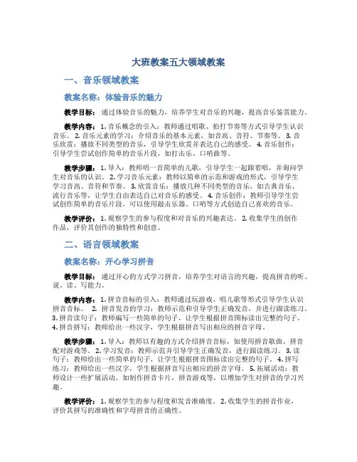 大班教案五大领域教案