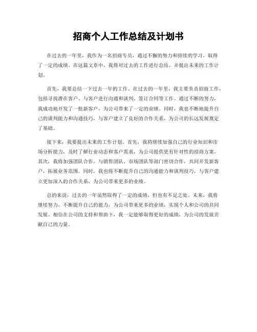 招商个人工作总结及计划书