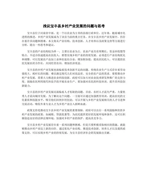 浅议宝丰县乡村产业发展的问题与思考
