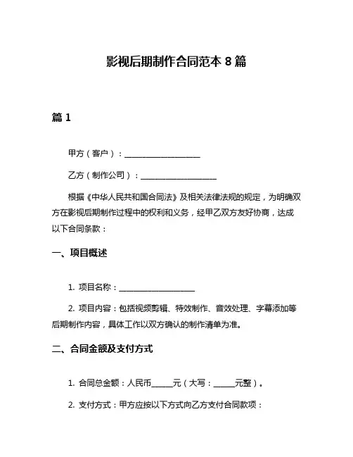 影视后期制作合同范本8篇