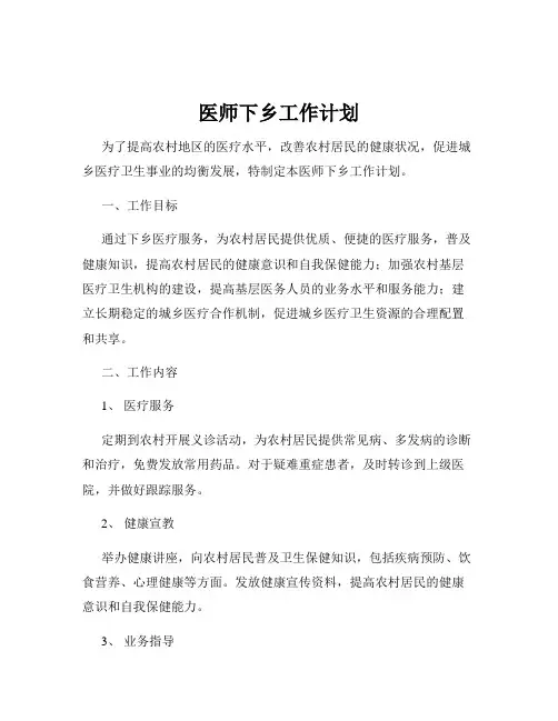 医师下乡工作计划