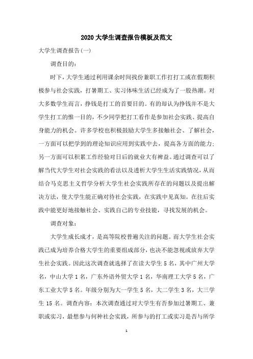 2020大学生调查报告模板及范文