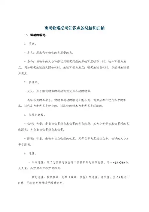 高考物理必考知识点的总结和归纳