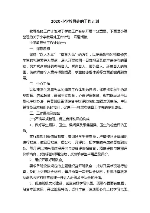 2020小学教导处的工作计划