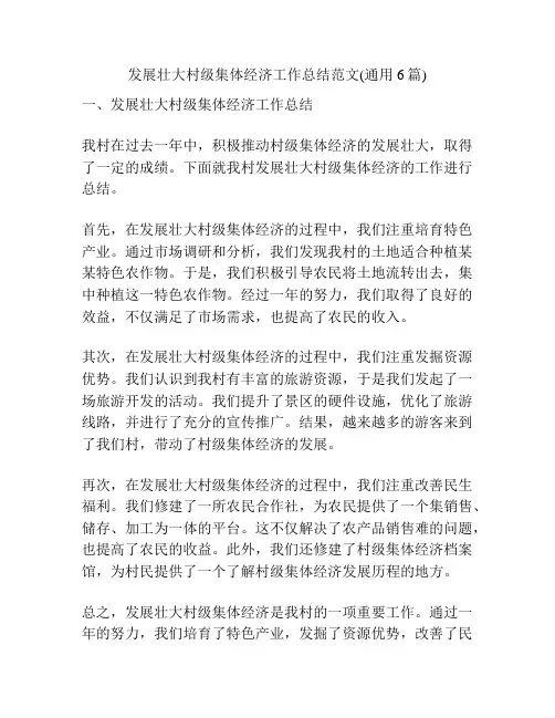 发展壮大村级集体经济工作总结范文(通用6篇)
