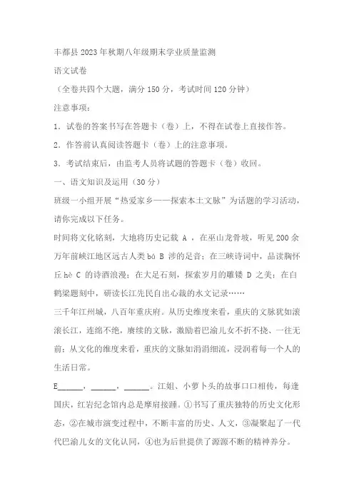 重庆市丰都县2023-2024学年八年级上学期期末语文试题(含答案)