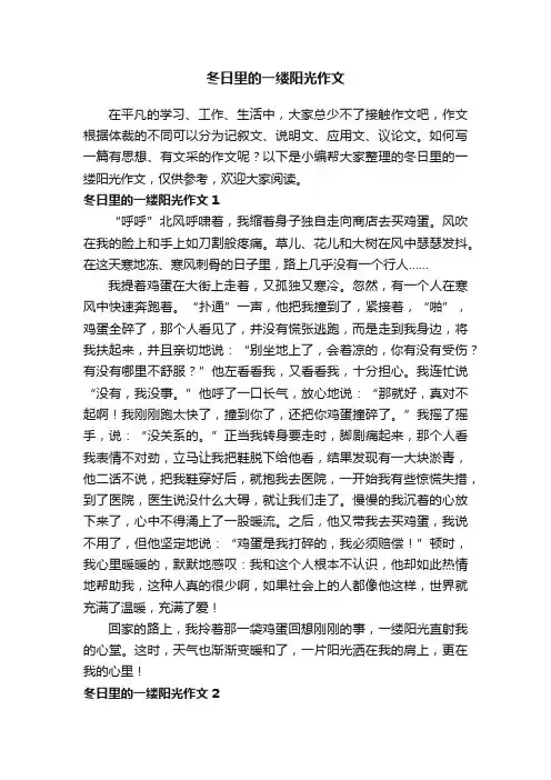 冬日里的一缕阳光作文（集锦15篇）