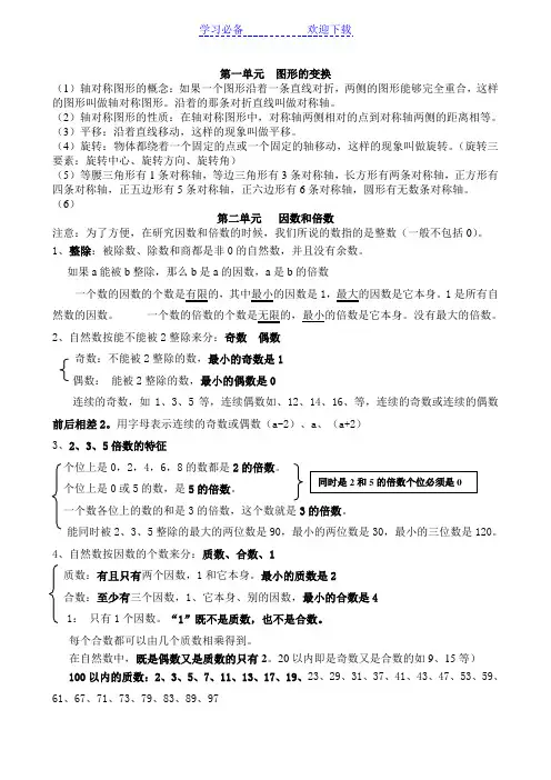 人教版五年级数学下册笔记整理完整版