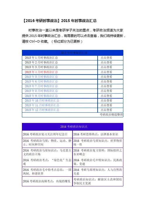 【2016考研时事政治】2015年时事政治汇总
