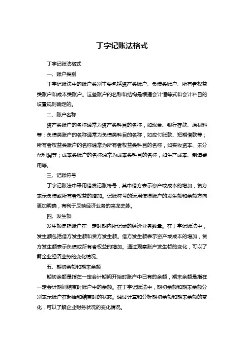 丁字记账法格式
