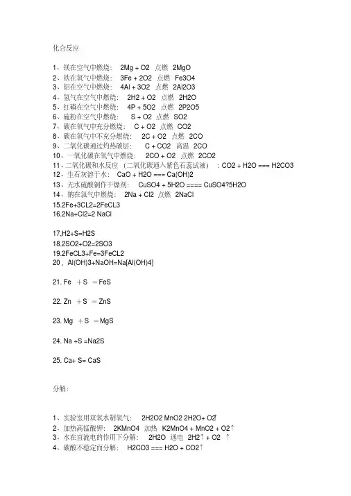 整理的无机化学反应方程式