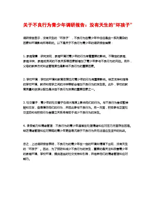 关于不良行为青少年调研报告：没有天生的“坏孩子”