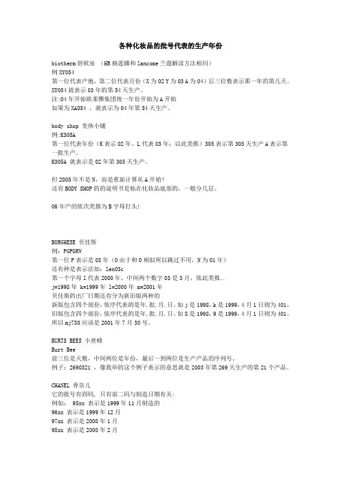 各种化妆品的批号代表的生产年份