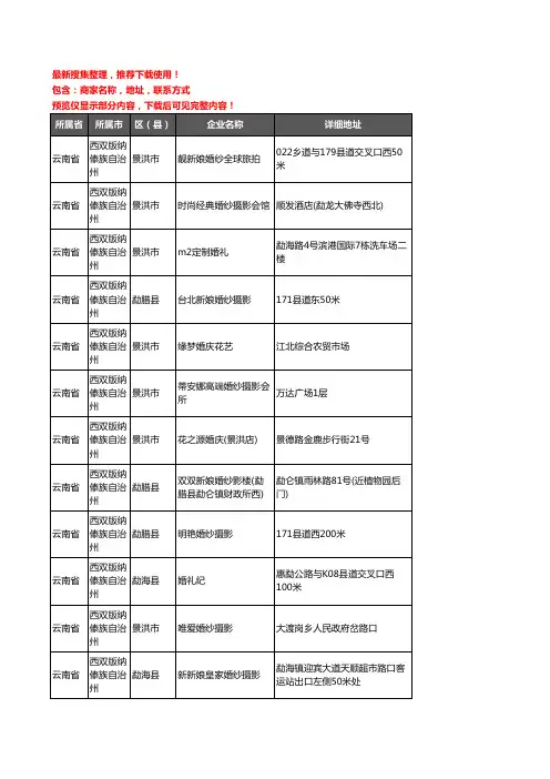 新版云南省西双版纳傣族自治州婚庆公司企业公司商家户名录单联系方式地址大全55家