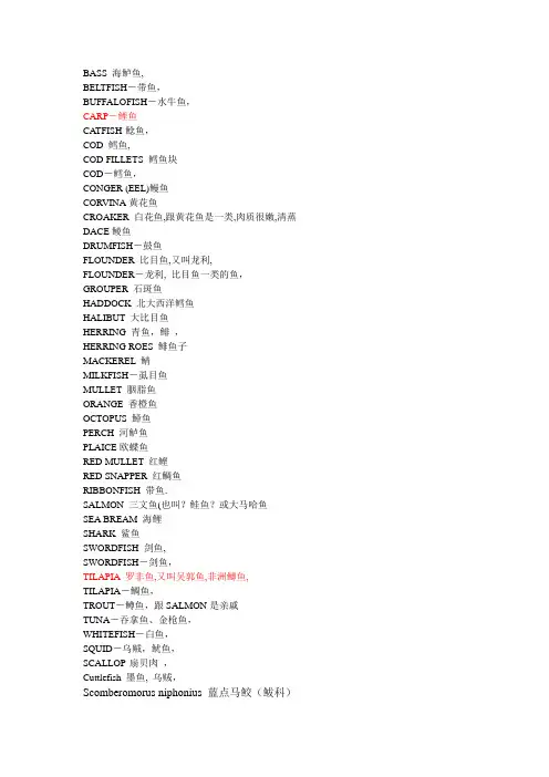 鱼类词汇