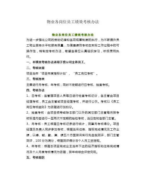 物业管理--物业各岗位员工绩效考核办法