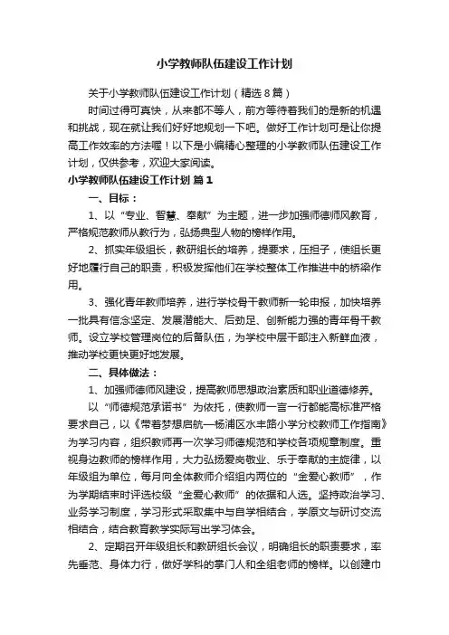 小学教师队伍建设工作计划