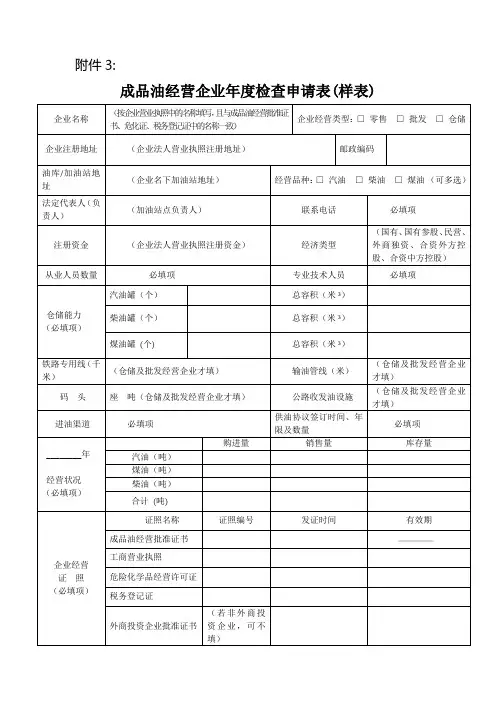 成品油经营企业年度检查申请表(样表)