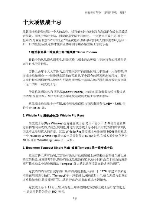 十大顶级威士忌