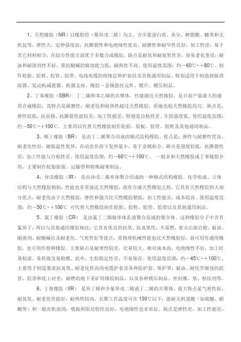 通用橡胶基本性能及配方