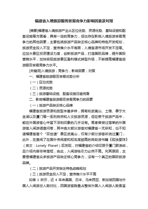 福建省入境旅游服务贸易竞争力影响因素及对策