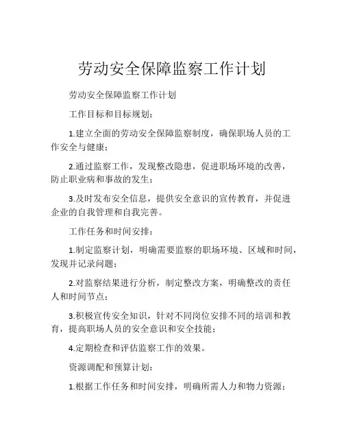 劳动安全保障监察工作计划