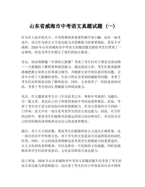 山东省威海市中考语文真题试题 (一)